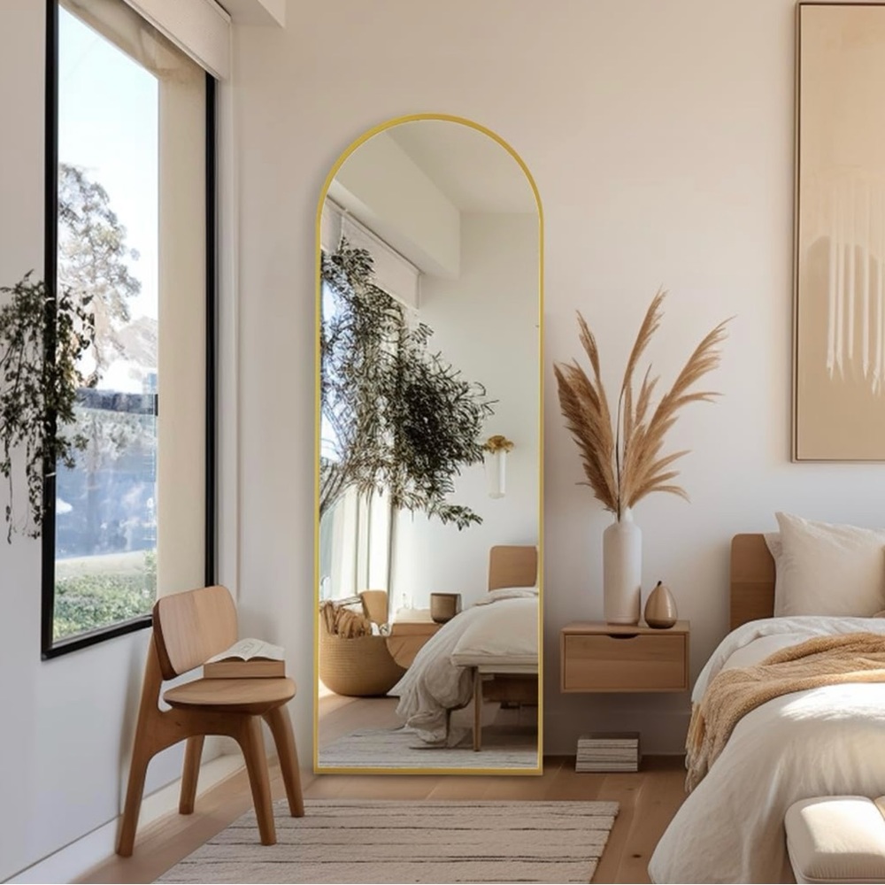 NEW West Elm Full Length Arched Gold Framed Boho Floor / Wall Mirror - 65" x 22" - Picture 6 of 12